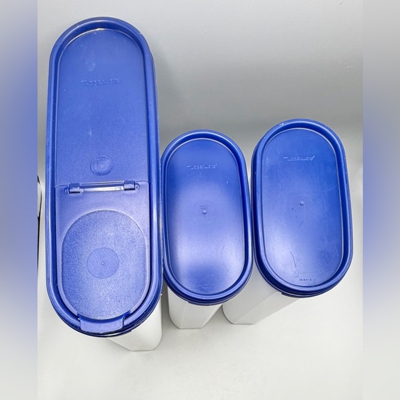 Tupperware Modular Mates 3 Pc Set 5L + (2) 2.3L Blue Lids Tall Canisters - Picture 2 of 6